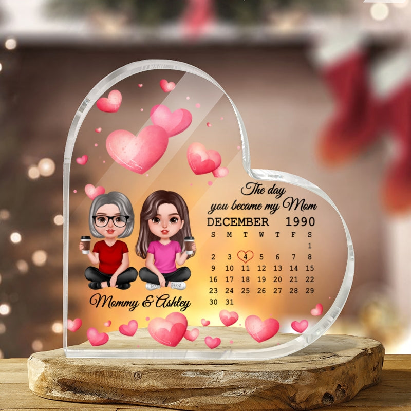Realistic Doll Mother Daughter Personalized Acrylic Heart Plaque - Gift For Mom