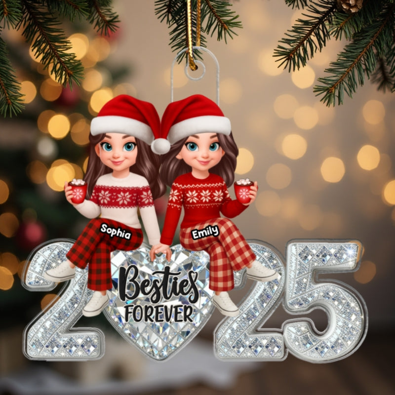 3D Shining Effect Heart Besties Forever Together - Personalized Acrylic Ornament - Heartwarming Gift For Best Friend