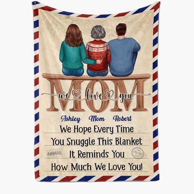Mom Children Sitting On Word Postcard Frame Gift For Mom Personalized Blanket