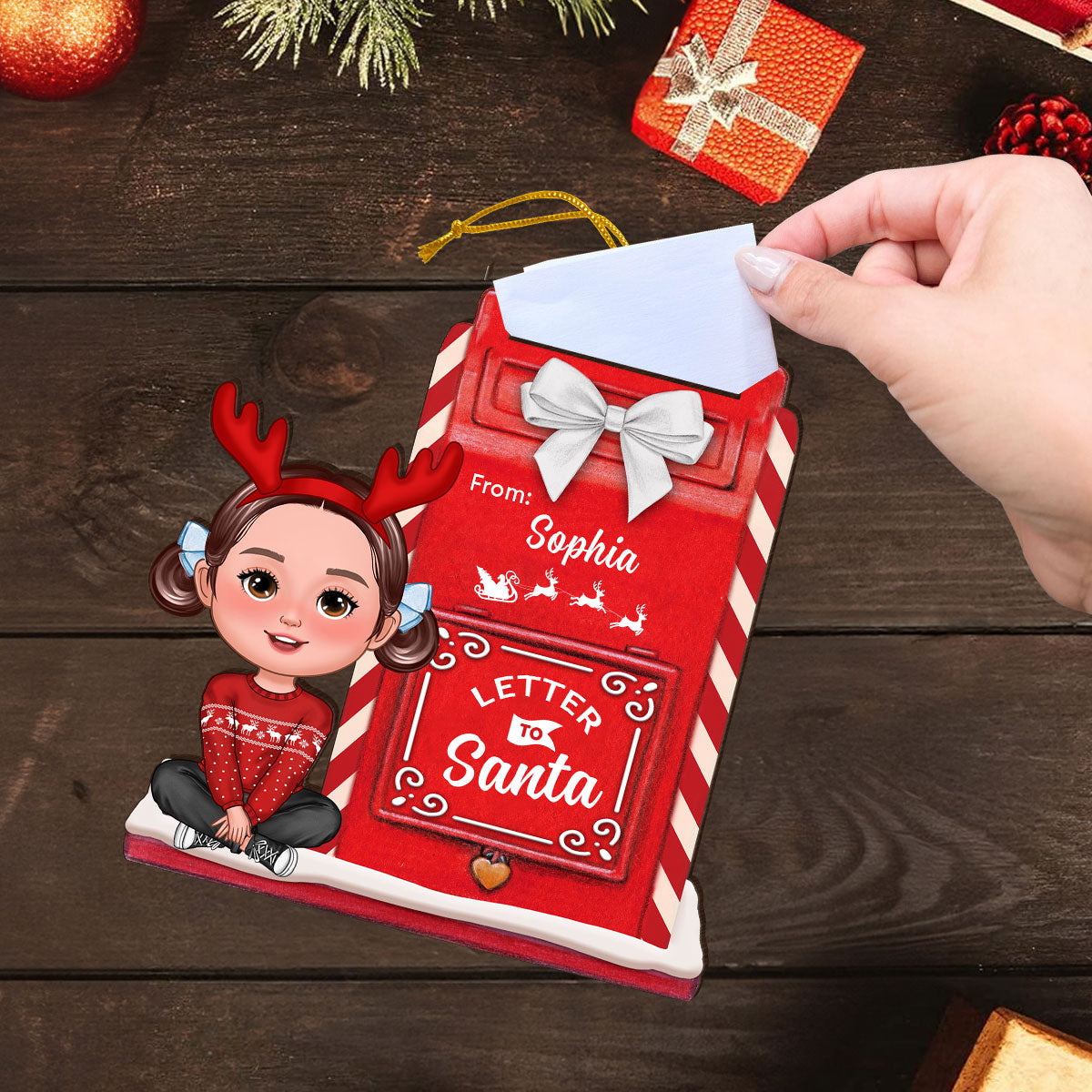 Letter To Santa Mailbox Christmas Cute Doll Kid Personalized 3-Layer Wooden Ornament, Unique Christmas Gift For Son, Daughter, Grandson, Granddaughter