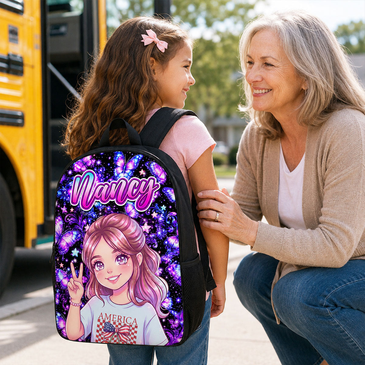 Girls Backpack Butterfly Custom Photo - Personalized Backpack - Back To School Gift, Gift For Kids