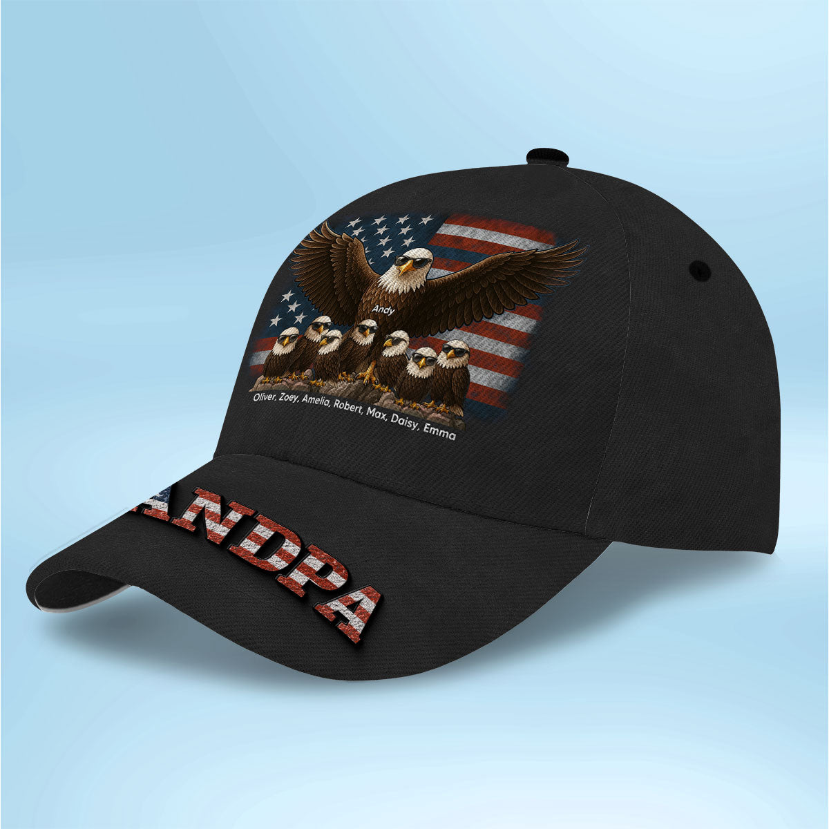Eagle Dad Grandpa 3D Effect Personalized Classic Cap, Perfect 2025 Father's Day Gift For Dad, Gift for Husband, Gift For Grandpa
