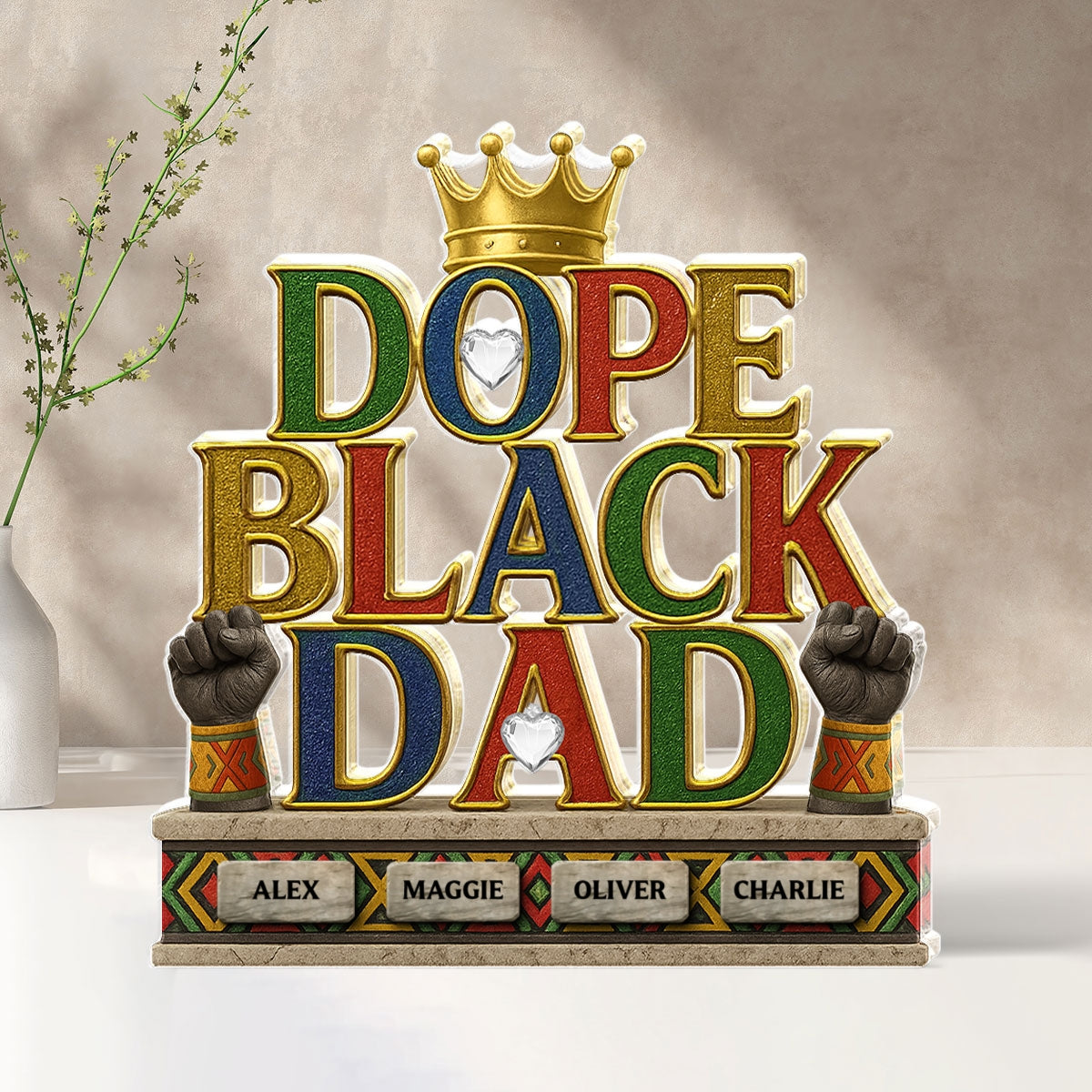 Dope Black Dad Kids Names Personalized Acrylic Block, Father's Day Gift