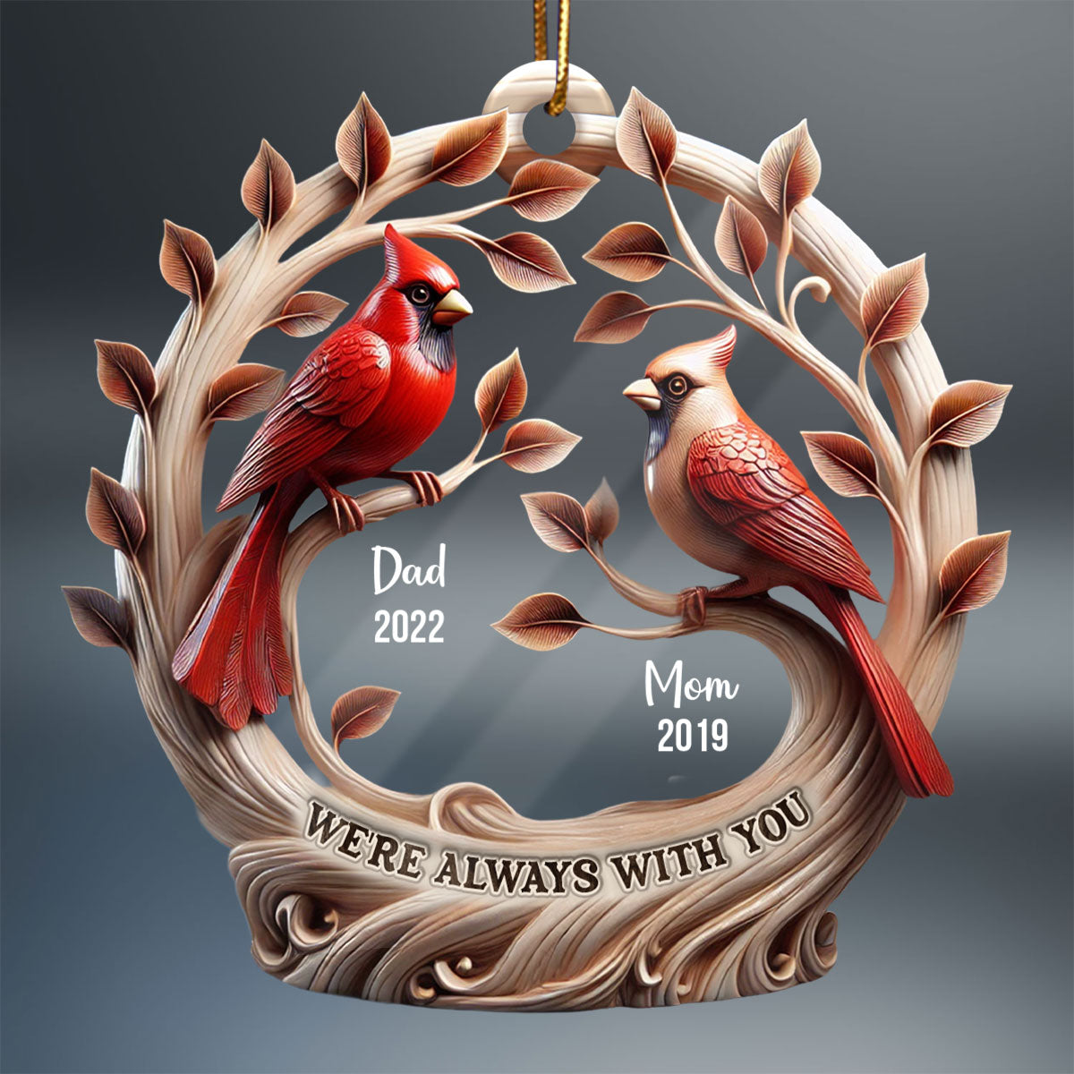 We're Always With You Cardinals On Tree 3D Effect Personalized Acrylic Ornament