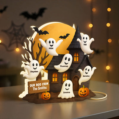 Halloween Boo Family Haunted House Personalized Light Box, Halloween Home Tabletop, Tiered Tray, Shelf Sitter Decoration