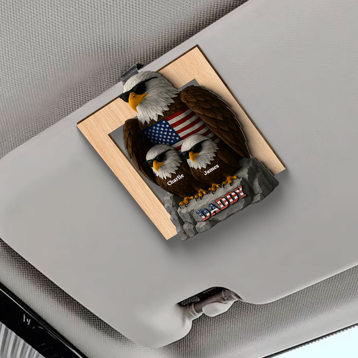 Patriotic Papa Grandpa & Kids Eagle Personalized Car Visor Clip, Car Decoration, Perfect 2025 Father's Day Gift For Dad, For Grandpa