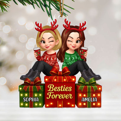 Besties Forever Beautiful Marquee Pattern Effect Gift Box Christmas - Personalized Acrylic Ornament