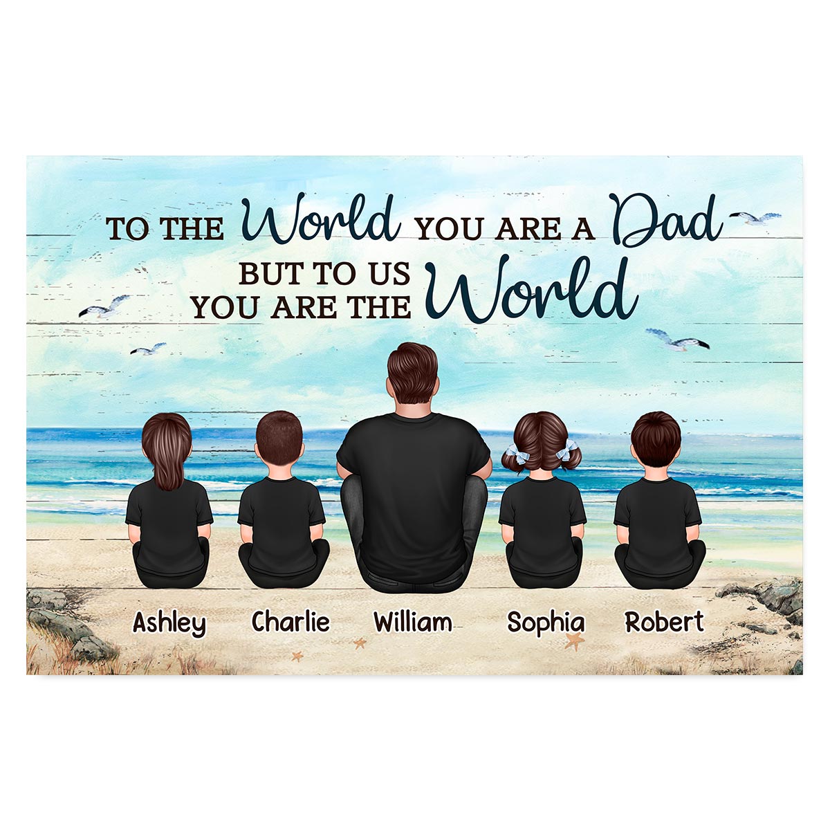Dad And Sons Daughters Retro Vintage Beach Personalized Poster, Heartfelt Gift For Dad, For Husband