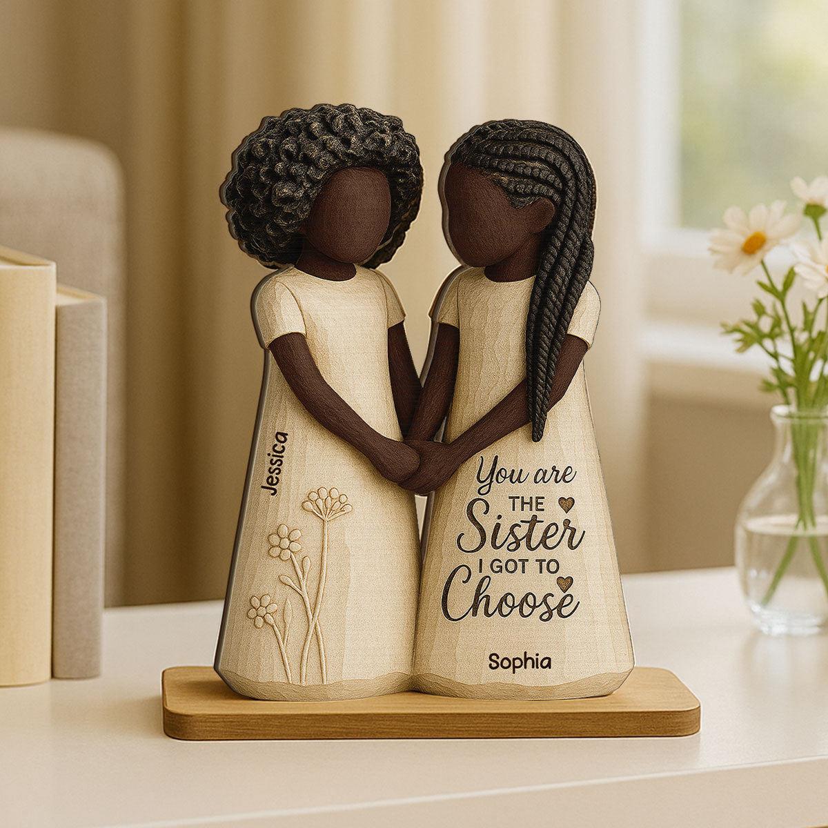 African American Besties You Are The Sister I Got To Choose - Personalized 2-Layered Wooden Plaque - Meaningful Gift For Best Friend