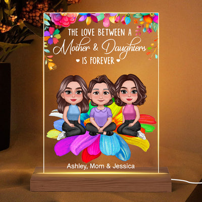 Pretty Doll Mother Daughters Sitting On Colorful Flower Personalized Acrylic LED Night Light