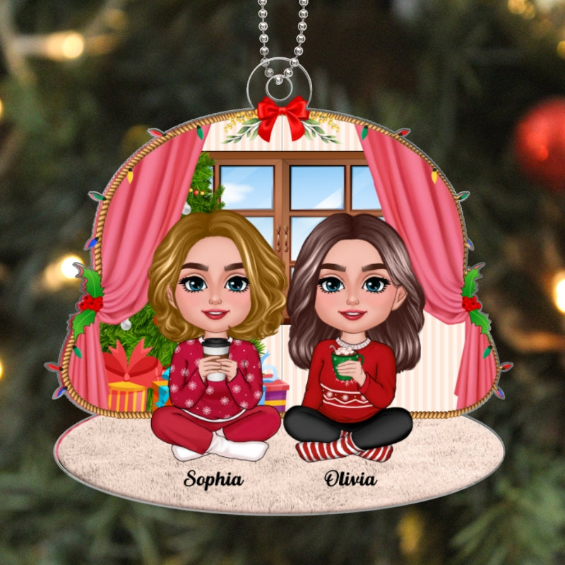 Doll Besties Sisters Sitting Rope Frame Personalized Acrylic Ornament