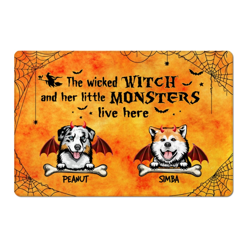 Halloween Wicked Witch & Little Monster Dog Personalized Doormat