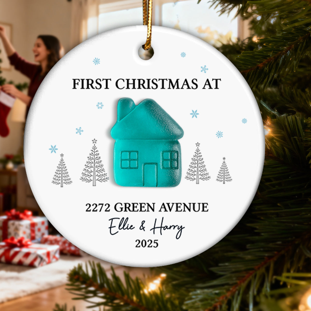 First Christmas New Home 3D Sea Glass Effect - Personalized Ceramic Ornament With Acrylic Pieces - New Home Decor