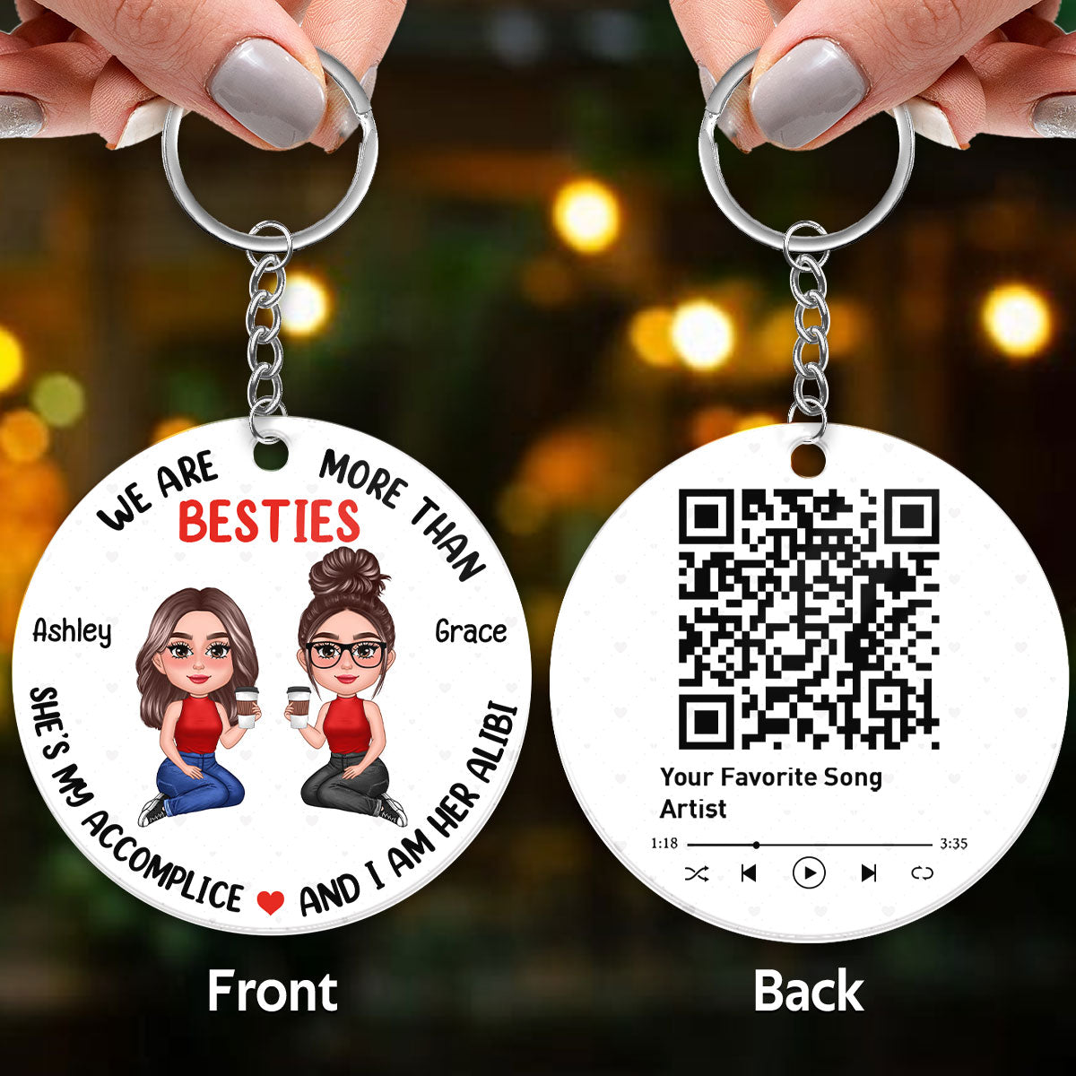 Pretty Doll We‘re More Than Besties Sisters Favorite Song Scannable QR Code Personalized Acrylic Keychain