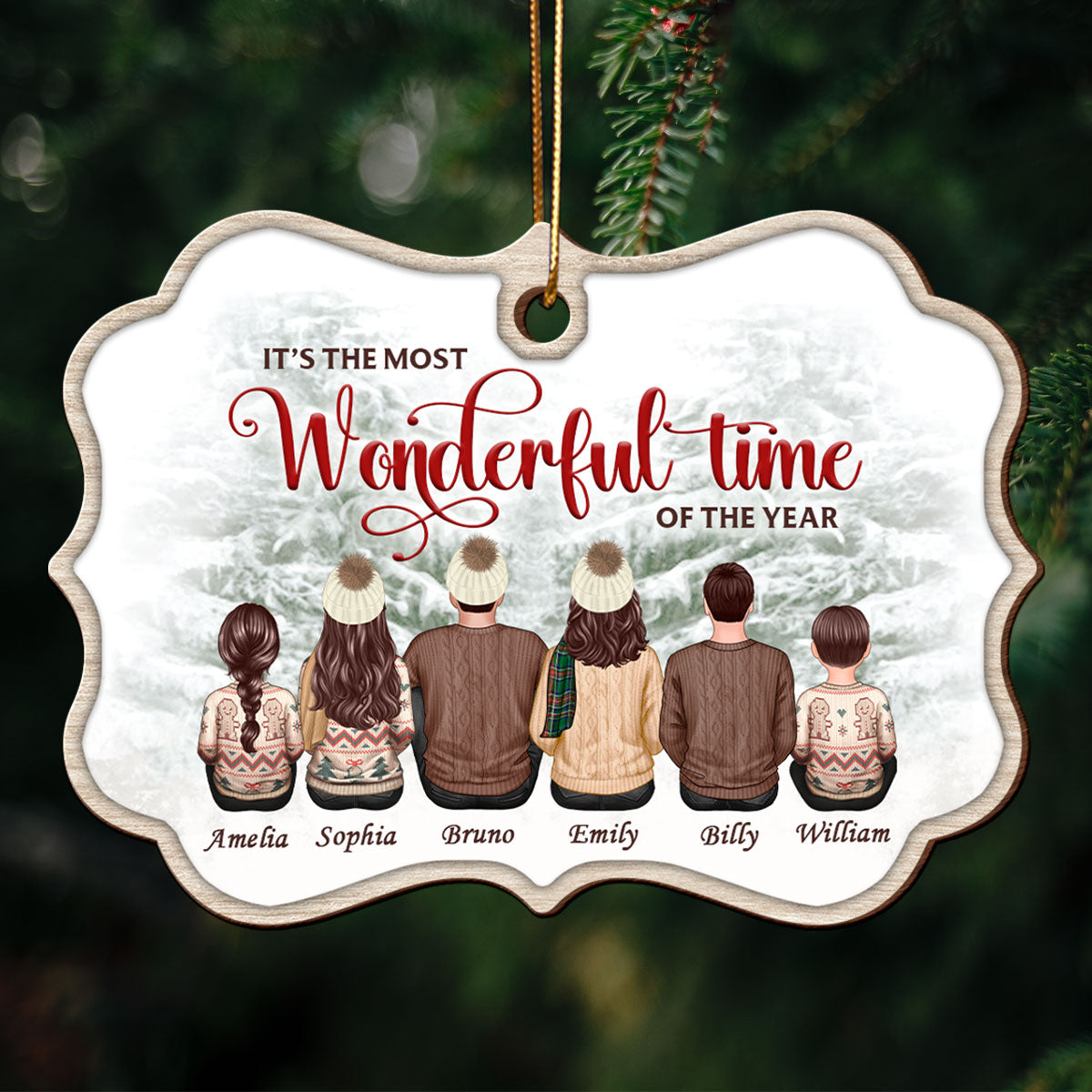 Vintage It's The Most Wonderful Time Of The Year Personalized Wooden Ornament, Christmas Gift For Family