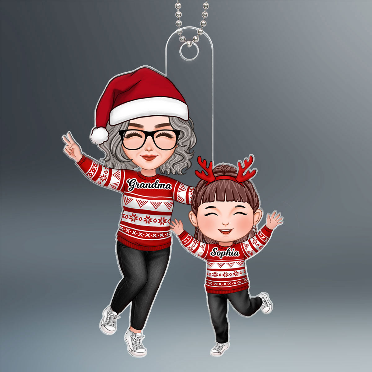 Cute Happy Grandma & Grandkid Christmas Gift For Granddaughter Grandson Personalized Acrylic Ornament