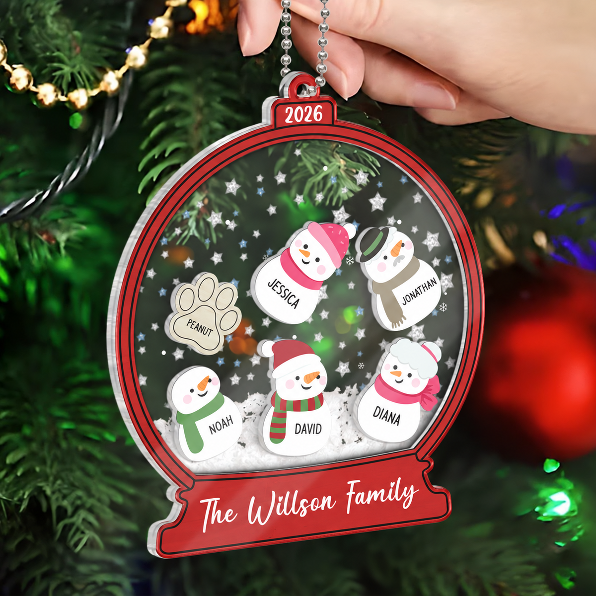 Personalized Snowman Family Christmas 4D Shaker Ornament 2026, Family Christmas Gift