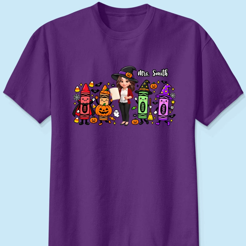 Halloween Crayon Teacher - Personalized Shirt - Gift For Teacher, Besties