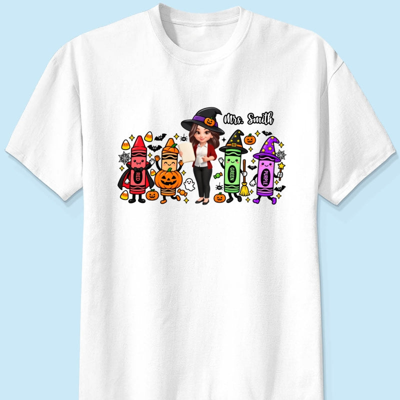 Halloween Crayon Teacher - Personalized Shirt - Gift For Teacher, Besties