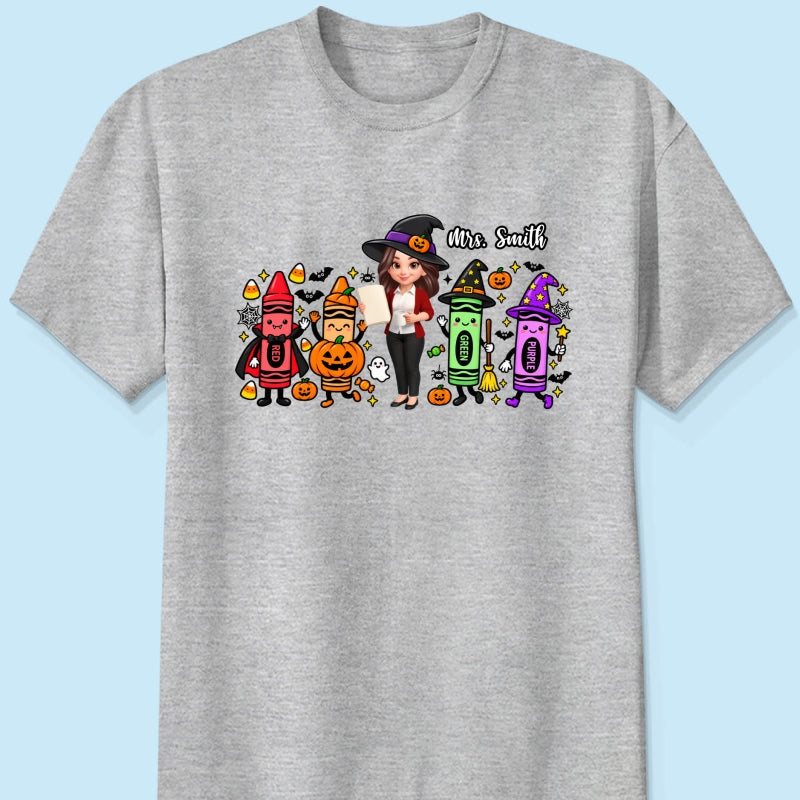 Halloween Crayon Teacher - Personalized Shirt - Gift For Teacher, Besties