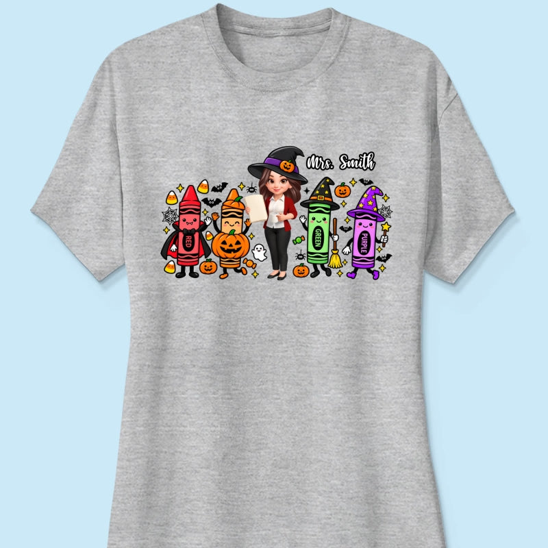 Halloween Crayon Teacher - Personalized Shirt - Gift For Teacher, Besties
