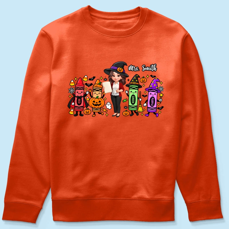 Halloween Crayon Teacher - Personalized Shirt - Gift For Teacher, Besties
