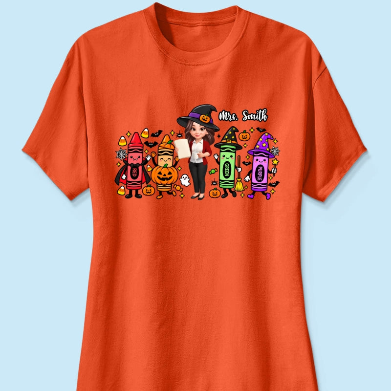 Halloween Crayon Teacher - Personalized Shirt - Gift For Teacher, Besties