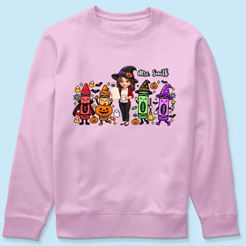 Halloween Crayon Teacher - Personalized Shirt - Gift For Teacher, Besties