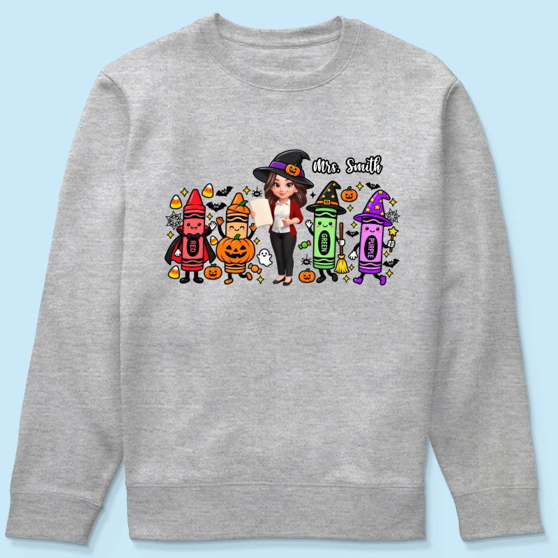 Halloween Crayon Teacher - Personalized Shirt - Gift For Teacher, Besties