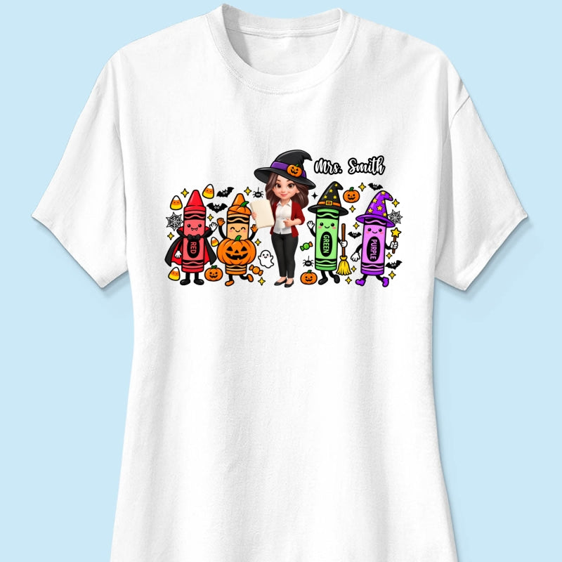 Halloween Crayon Teacher - Personalized Shirt - Gift For Teacher, Besties