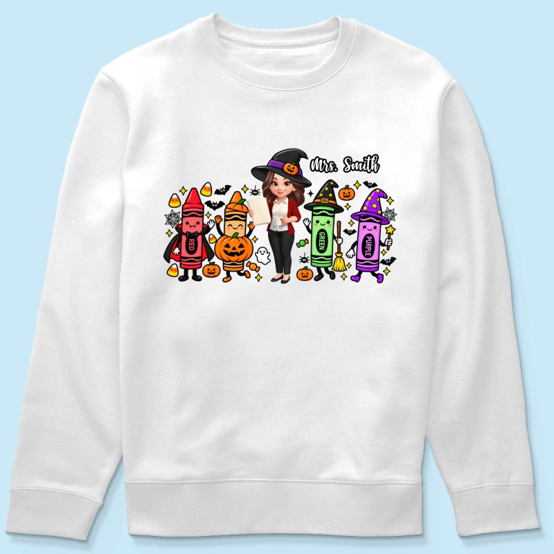 Halloween Crayon Teacher - Personalized Shirt - Gift For Teacher, Besties