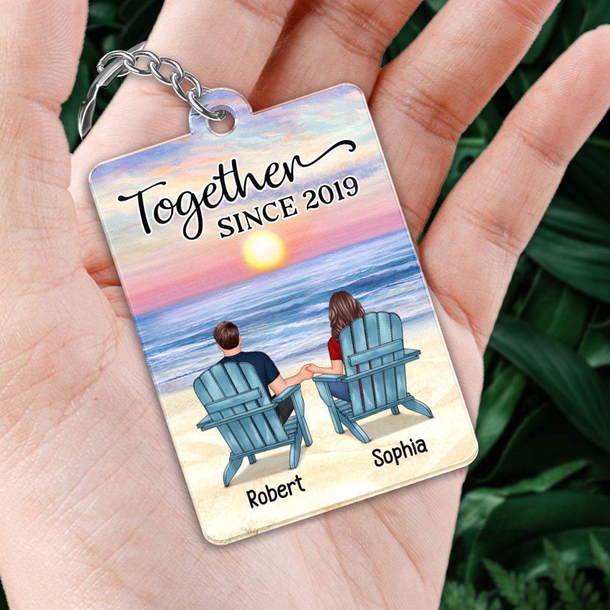 Couple Back View At Beach Scannable QR Code Personalized Acrylic Keychain