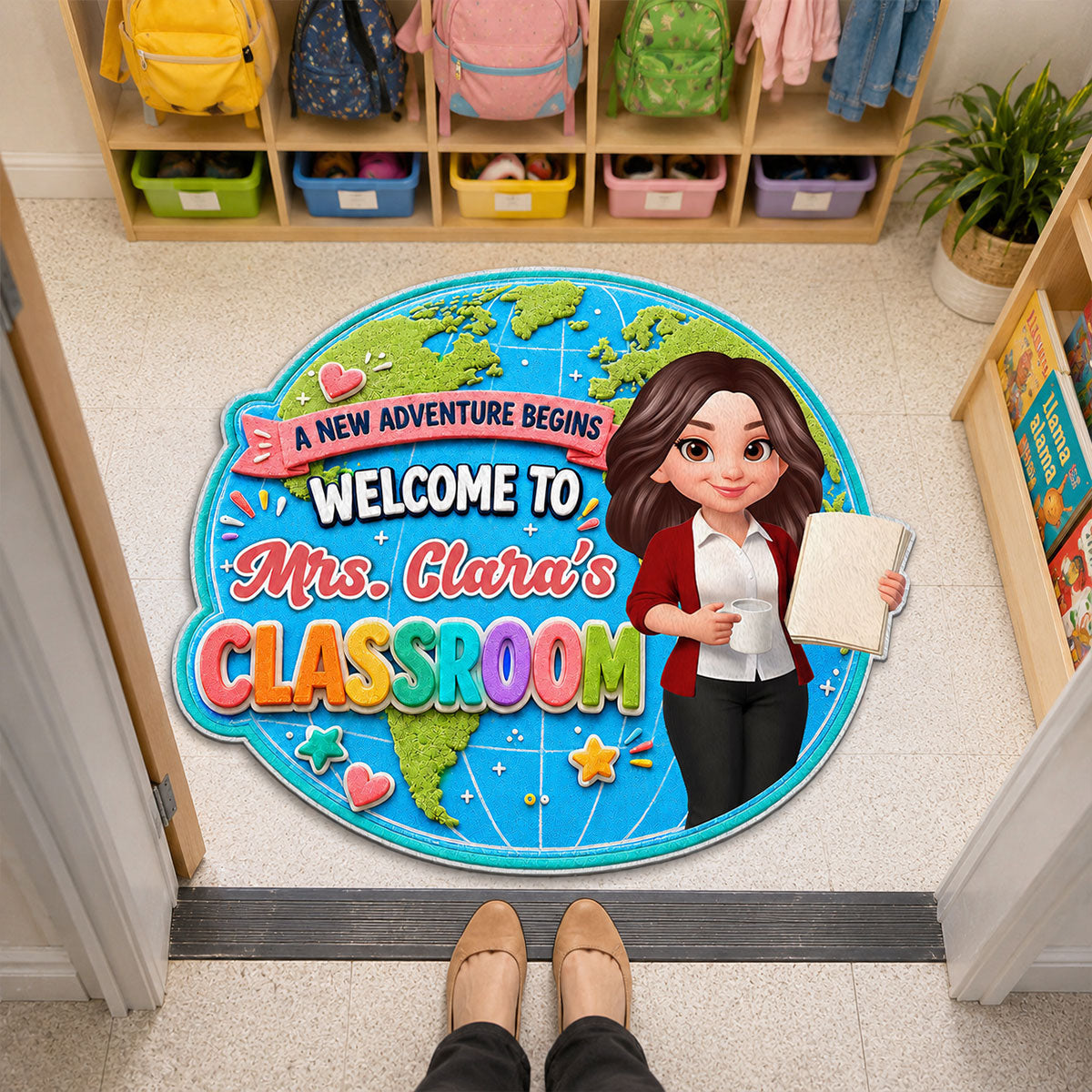 Globe Teacher Welcome To Classroom - Personalized Doormat - Back To School Gift For Teacher, Classroom Decor