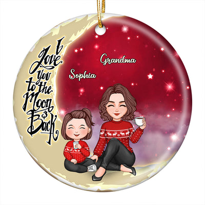 Cute Grandma Grandkids On Moon Christmas Personalized Circle Ornament
