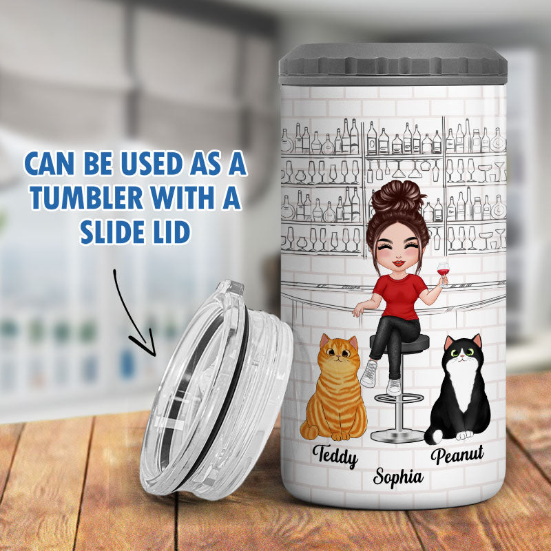 Cat Mom Cannot Survive On Wine Alone Wine Bar Multi Use Tumbler - Personalized 4 In 1 Can Cooler - Gift For Cat Moms