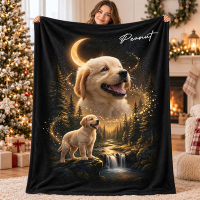 Dog Howling to the Moon - Personalized Fleece Blanket - Gift for Dog, Cat Lovers, Pet Memorial Gift, Christmas Gift for Her, for Him
