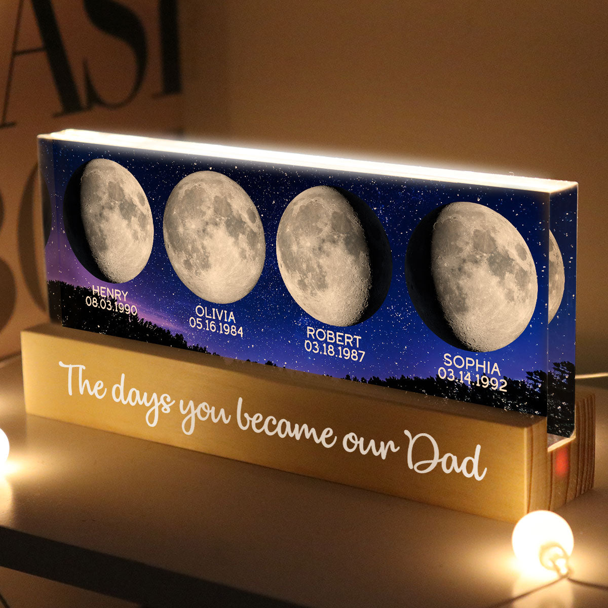 Custom Birth Moon Phase The Day You Become My Dad Mom Personalized Acrylic Block LED Night Light (AU, UK)