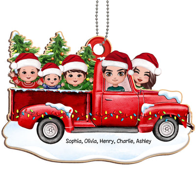 Christmas Whole Doll Family On Truck Personalized Wooden Ornament