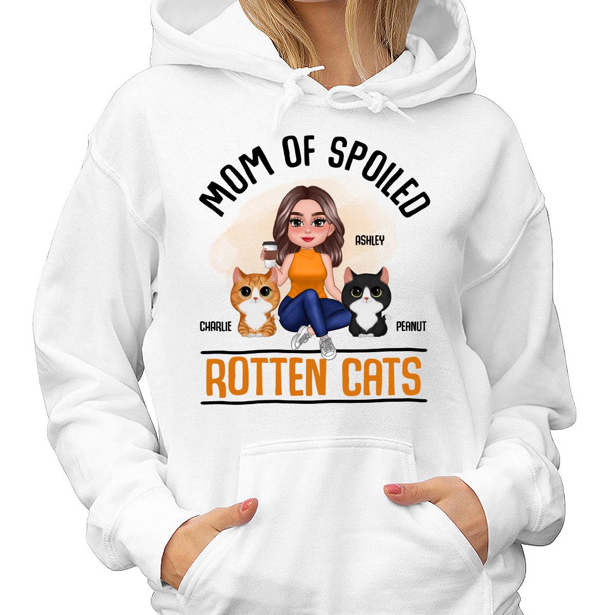 Mom Of Spoiled Rotten Cats Watercolor Cute Cat & Pretty Woman Personalized Shirt