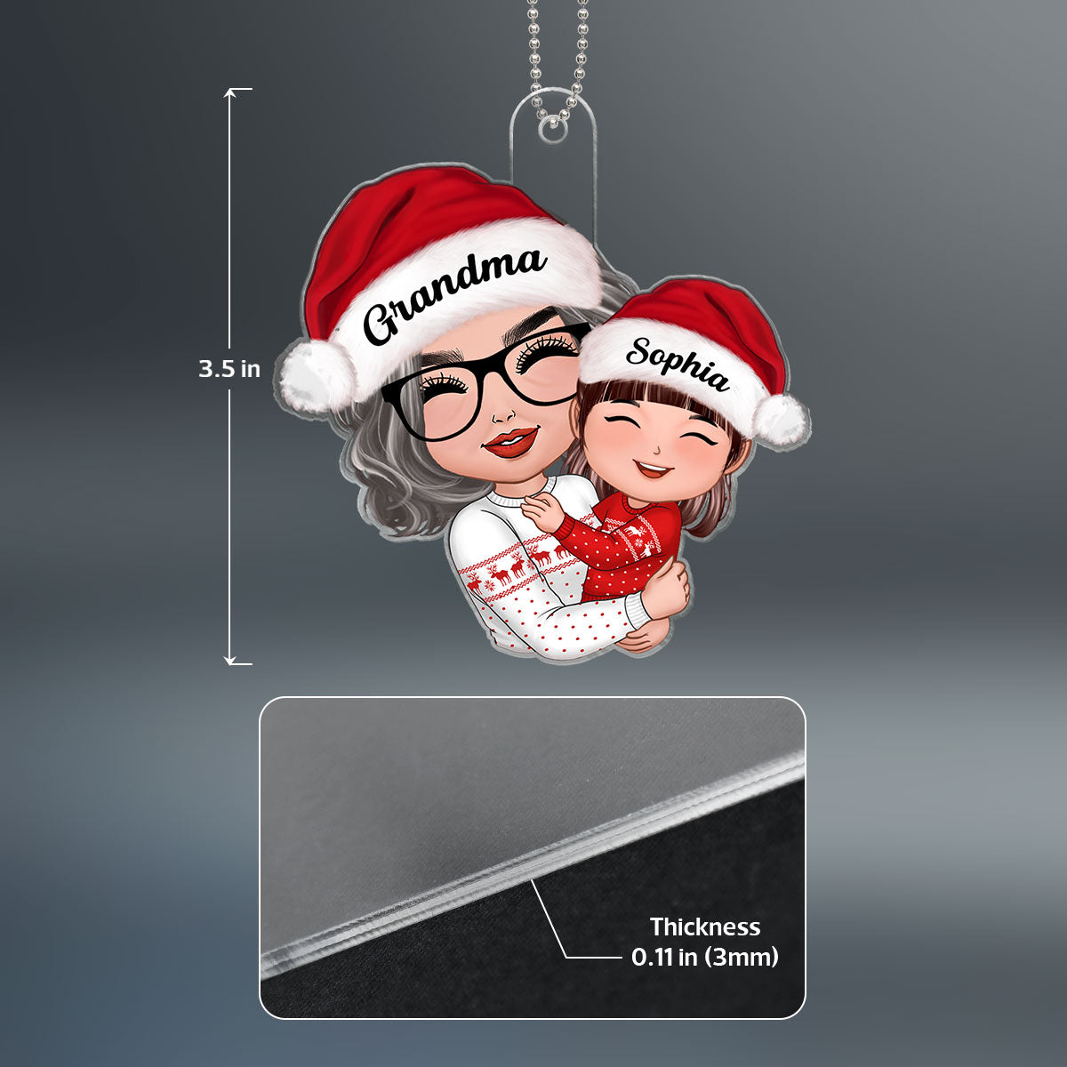 Doll Grandma Mom Hugging Kid Christmas Gift For Granddaughter Grandson Personalized Circle Ornament