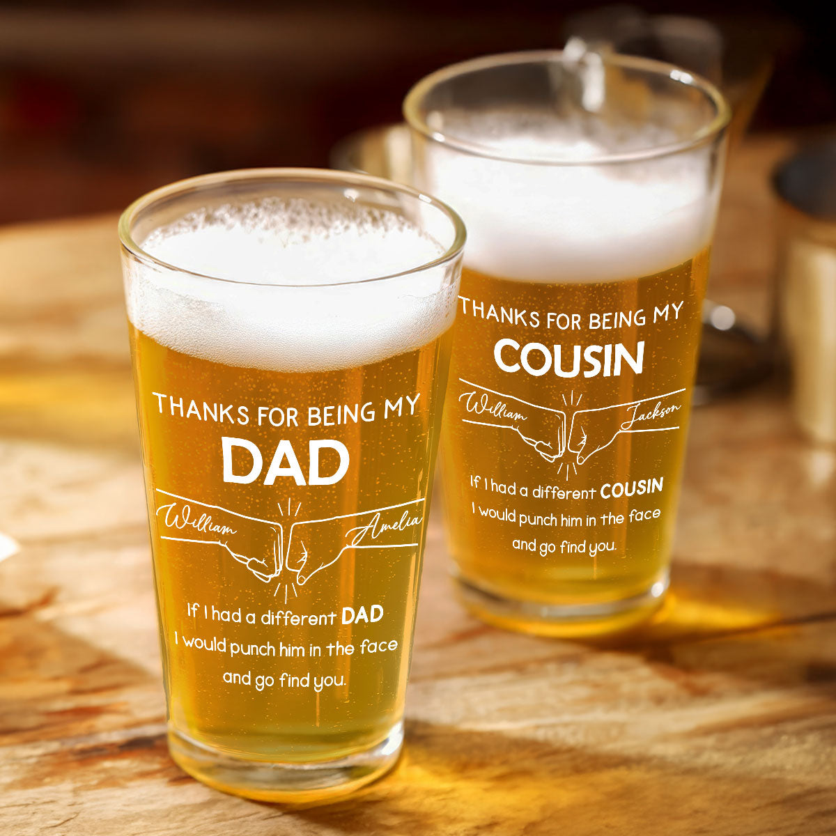 Thanks For Being My Brother Dad Cousin Sister Personalized Beer Glass, Unique Gift For Beer Lover, Drink Lover