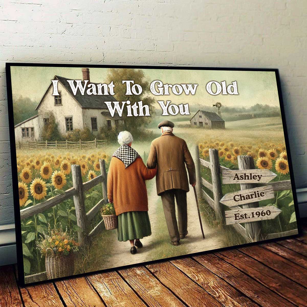 Old Couple Walking Growing Old Together Since Personalized Poster, Heartfelt Gift For Couple, For Him, For Her, Boyfriend, Girlfriend, Husband, Wife