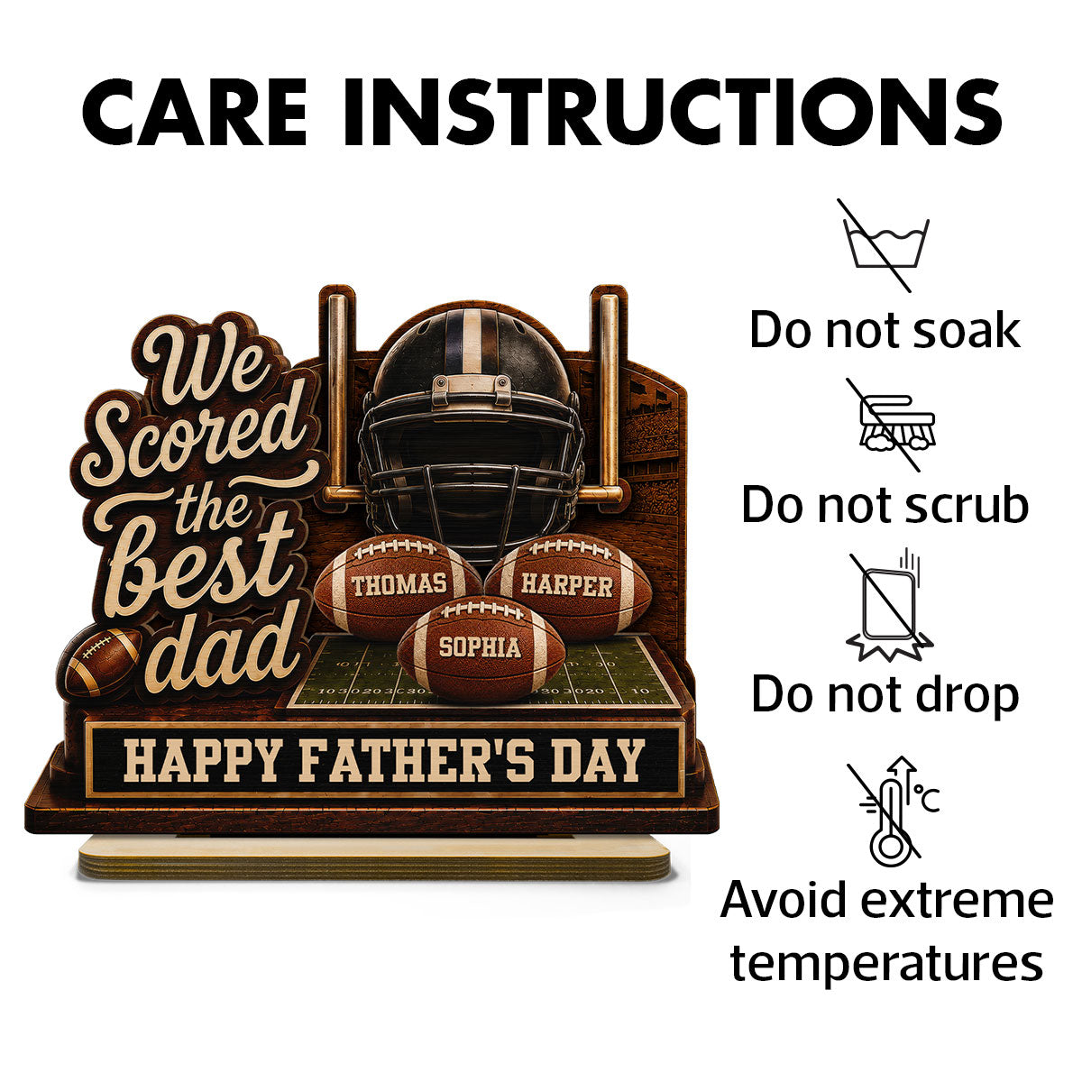 We Scored The Best American Football Dad Custom Name 2D Flat - Personalized 2-Layered Wooden Plaque - Father's Day Gift For Football Dad