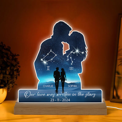 Our Love Was Written In The Stars Personalized Couple Kissing Shaped Acrylic LED Night Light, Anniversary  Gift For Her, For Him, Husband, Wife