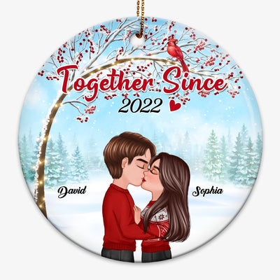 Doll Couple Kissing Under Berry Tree Personalized Circle Ornament