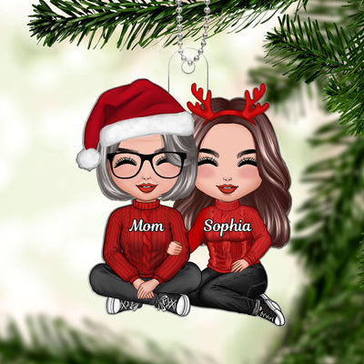 Doll Mom Daughter Grandma Teenage Granddaughter Sitting Hugging Christmas Personalized Acrylic Ornament