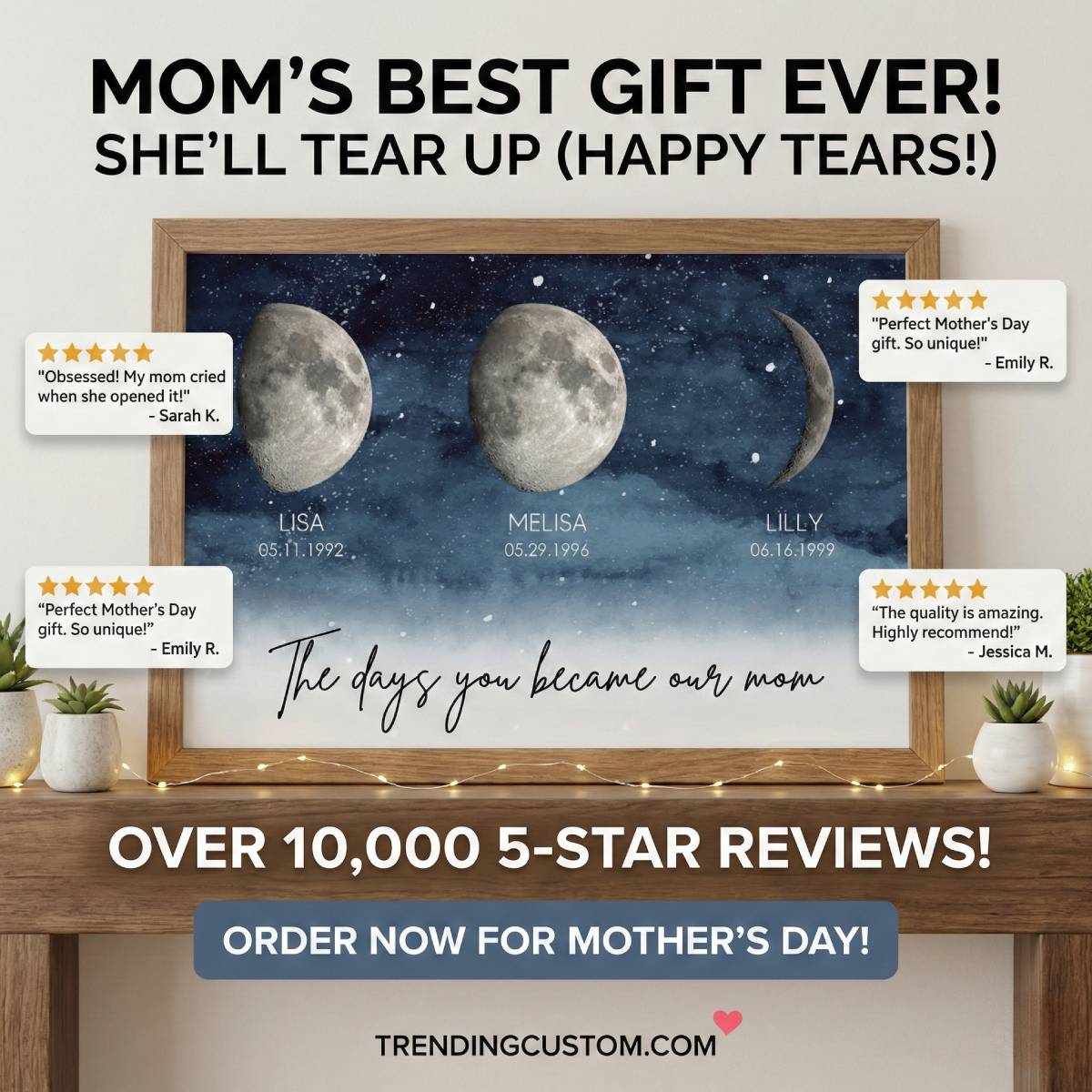 Starry Night The Day You Became our MOM MUM Custom Title Nickname And Kids Birth Moon Phase - Personalized Poster - Heartfelt Mother's Day Gift For Mom, Wife, Grandma
