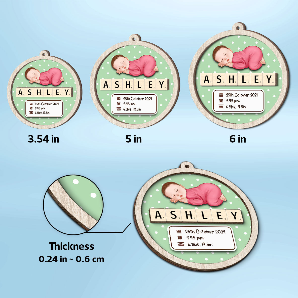 Baby Stats First Christmas Christmas Decor Personalized 2-Layer Wooden Ornament