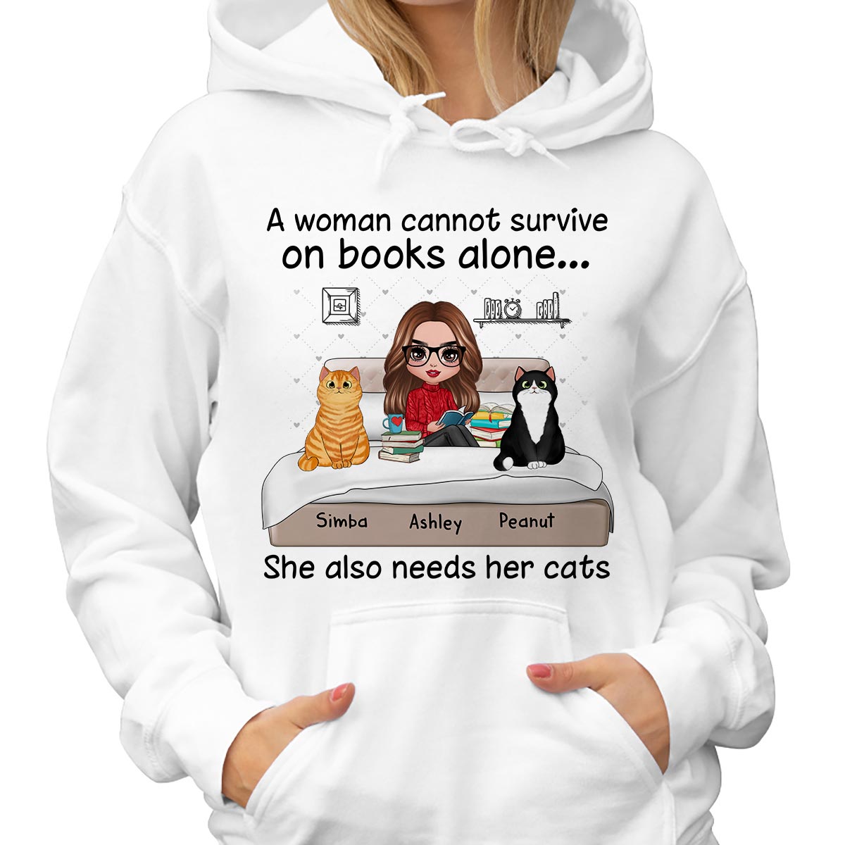 Doll Girl Reading Books On Bed With Cats Personalized Shirt