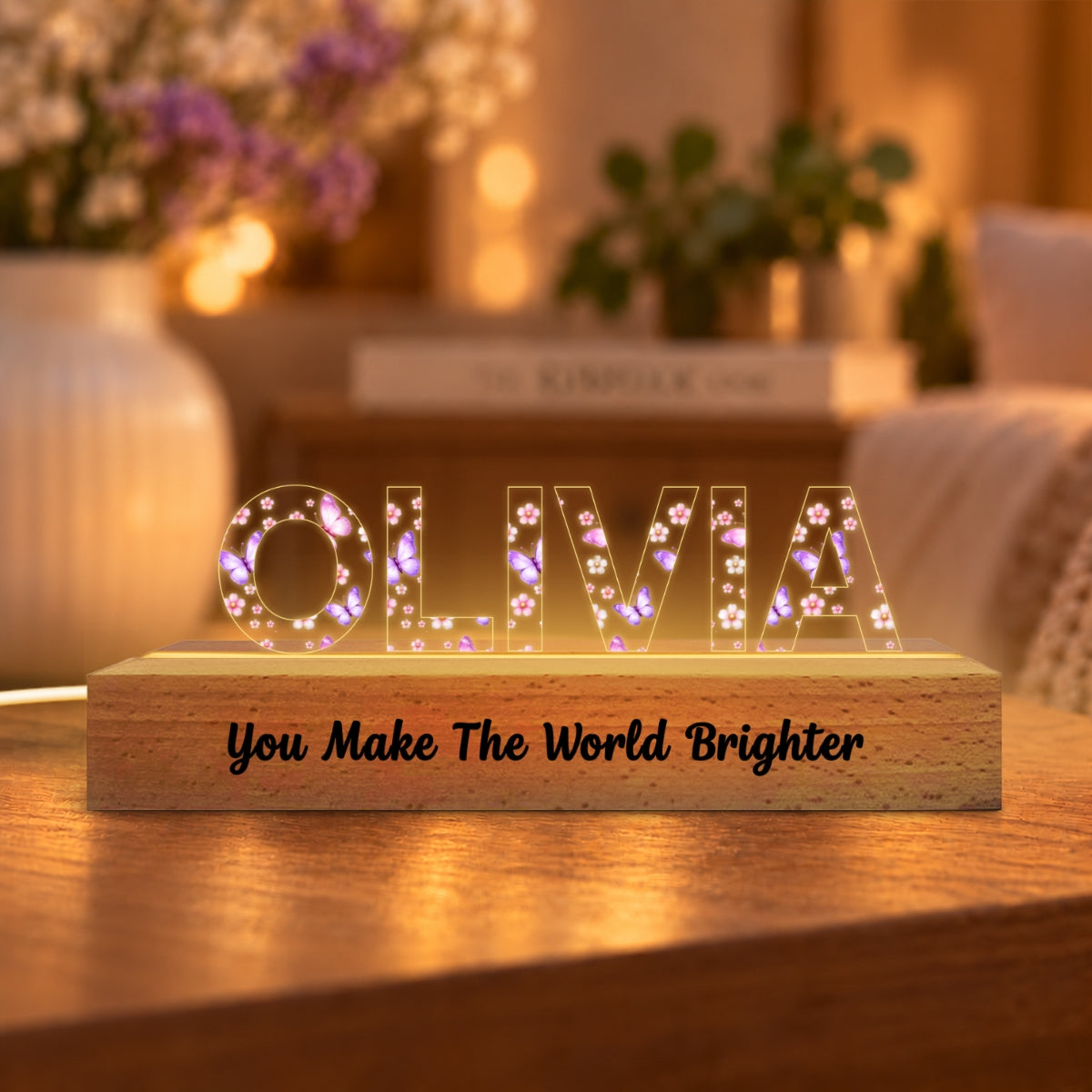You Make the World Brighter - Personalized Acrylic Block LED Night Light - Kids Room Decor, Nursery Light, Christmas Gift Keepsake For Boy Girl